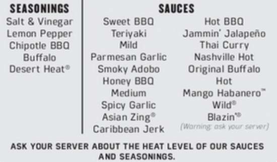Page 2 of menu, Buffalo Wild Wings Brookings, SD