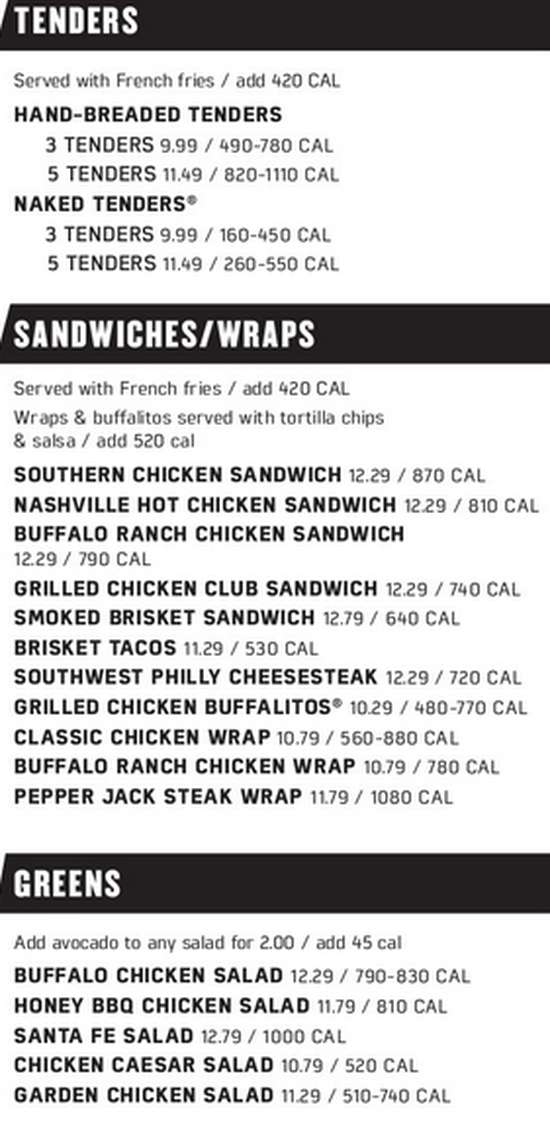 Page 4 of menu, Buffalo Wild Wings Statesboro, GA
