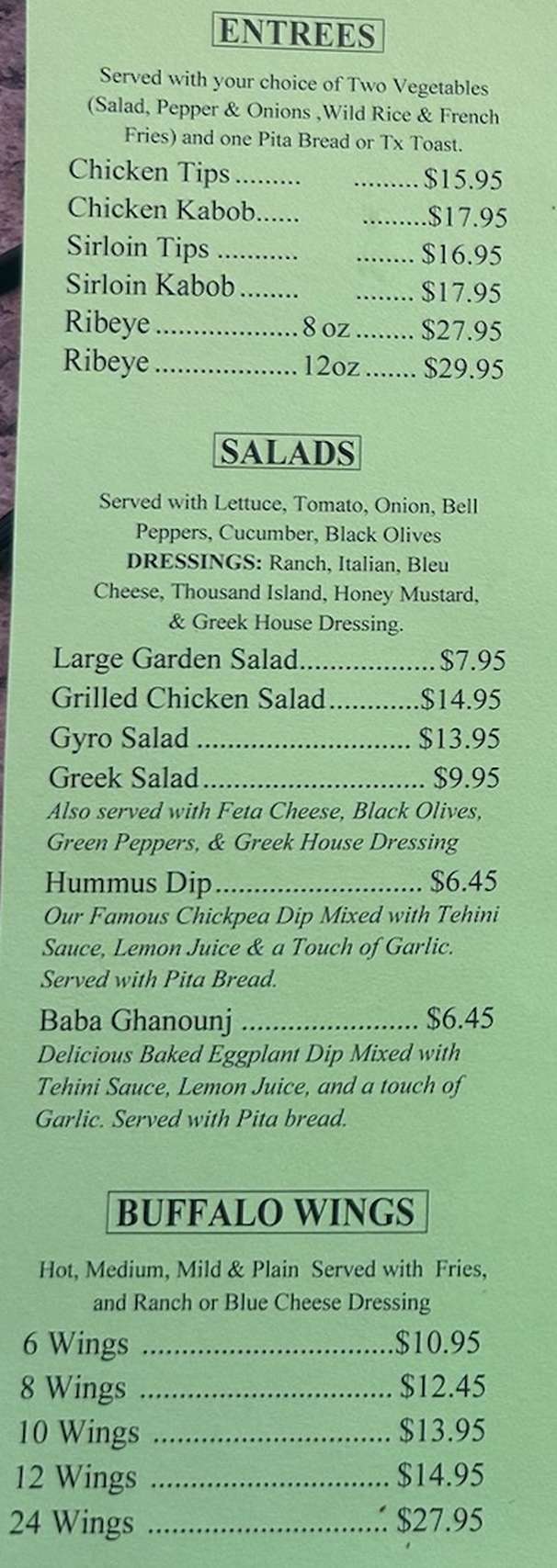 Insomnia Steak & Grill menu page 1