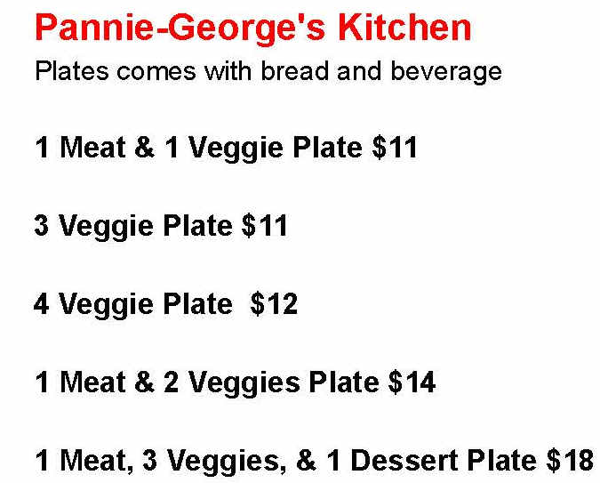 Pannie-George's Kitchen menu page 1