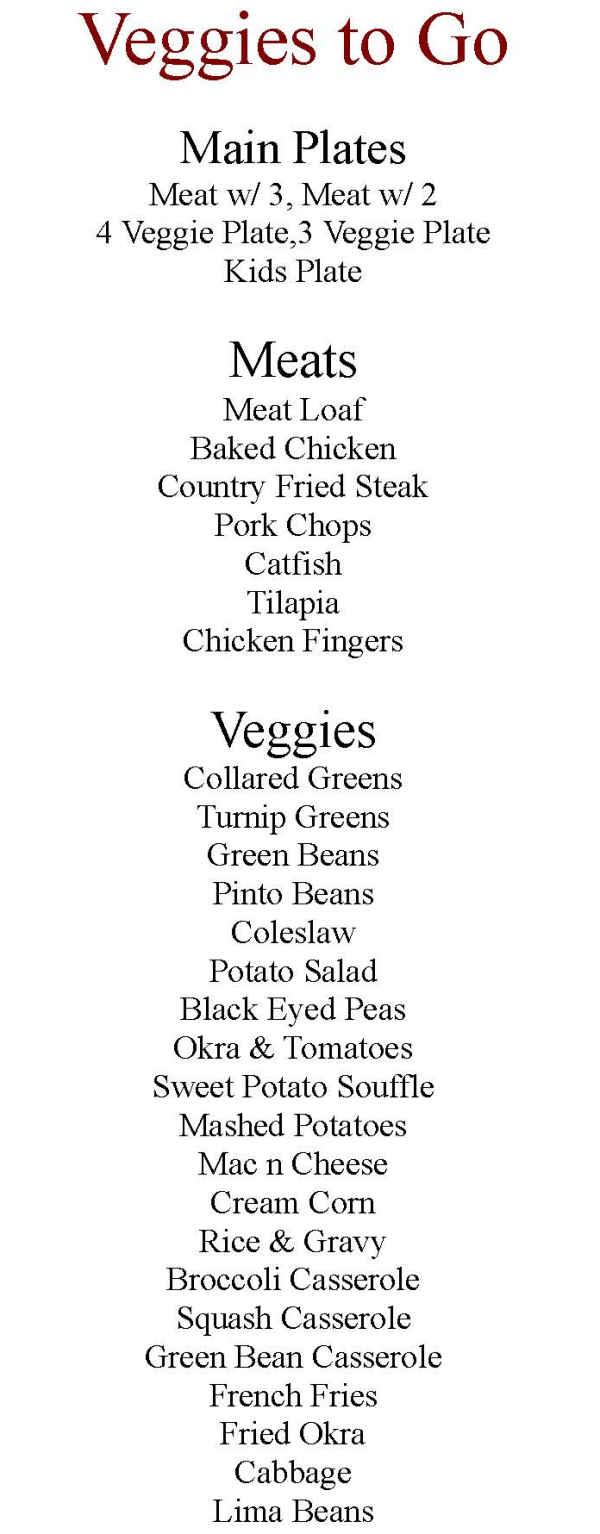 Veggies To Go menu page 1