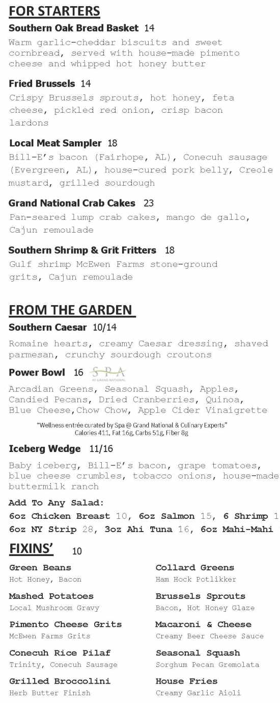 Southern Oak menu page 1