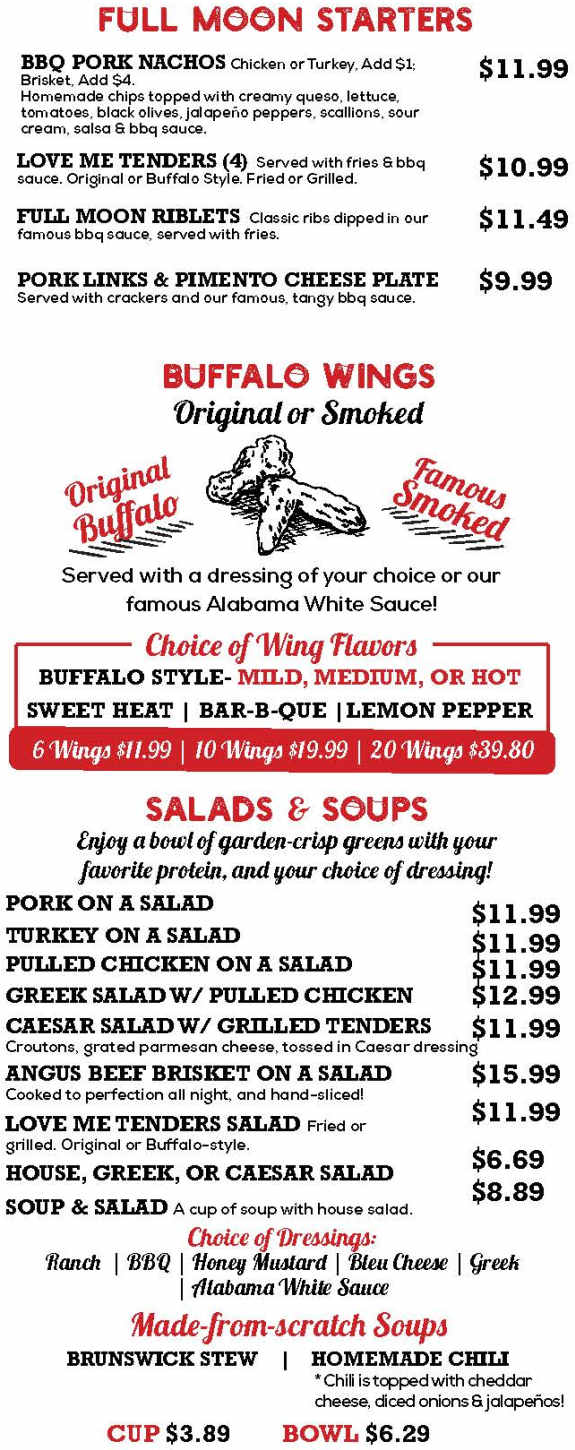 Full Moon BBQ menu page 1
