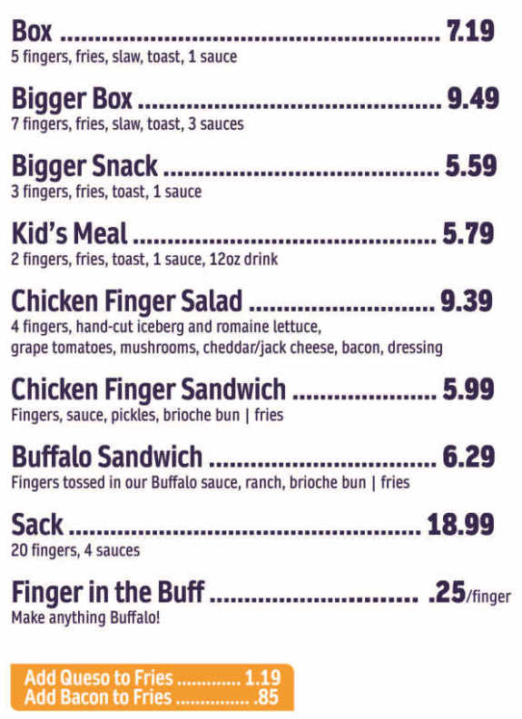 Foosackly's menu page 1