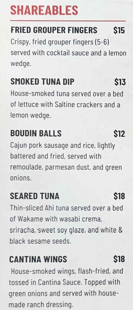 The Blind Tiger menu page 1