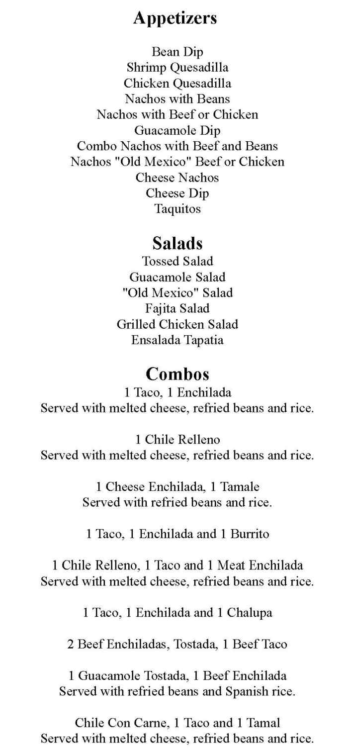 El Mexicano menu page 1