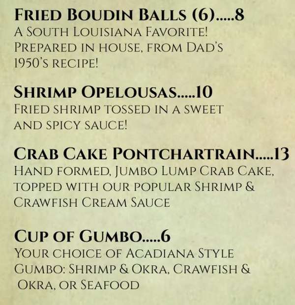 Cafe Acadiana menu page 1