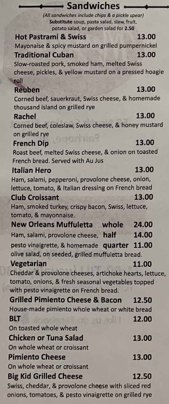 Mary Anns Deli  menu page 1