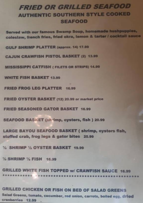 Fish River Grill menu page 1