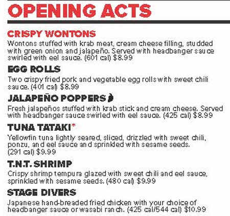 Rock N Roll Sushi menu page 1