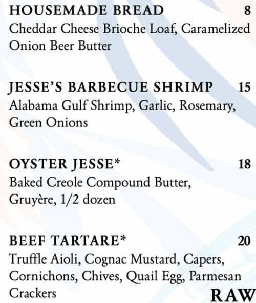 Jesse's On The Bay menu page 1