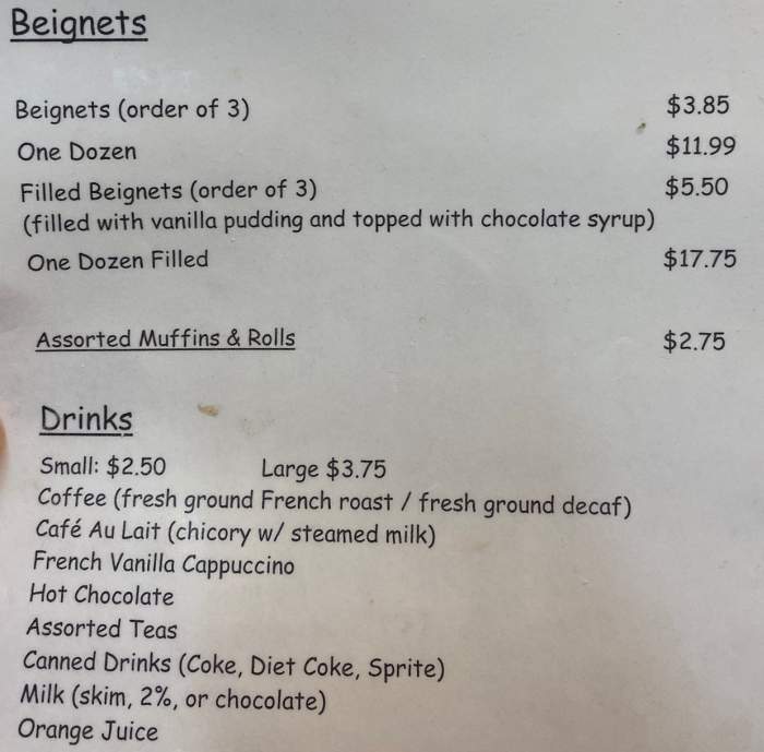 Cafe Beignets menu page 1