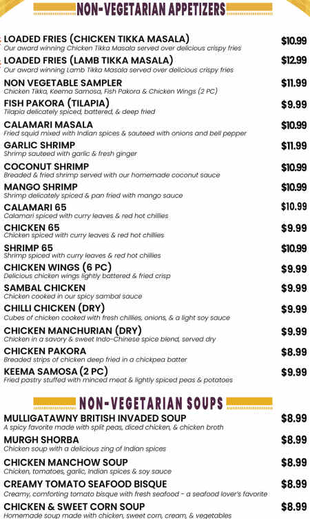 Sitar of India menu page 1