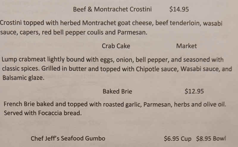 The Globe Etcetera menu page 1