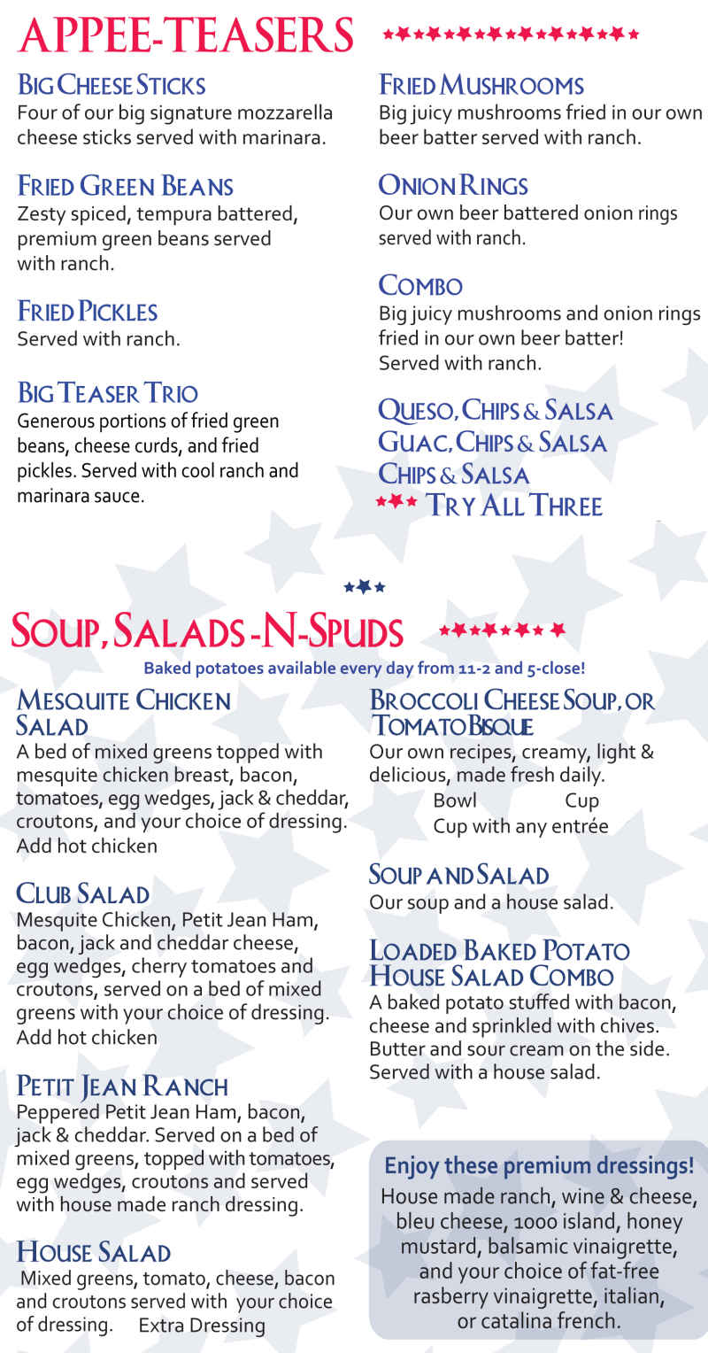 Hamburger Barn menu page 1