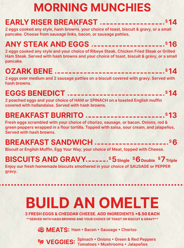 Filling Station menu page 1