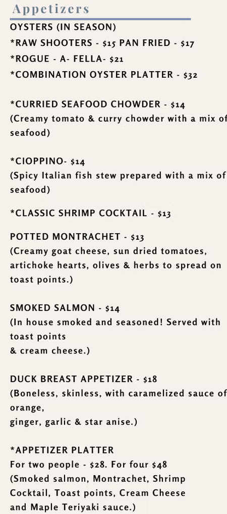 Rogue's Manor menu page 1