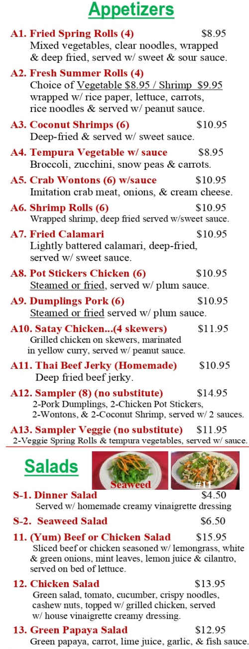Thai House menu page 1
