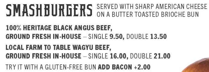 Pauly's Burgers menu page 1