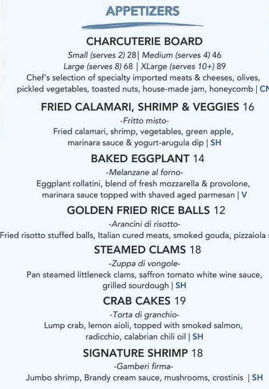 J&S Italian Villa menu page 1