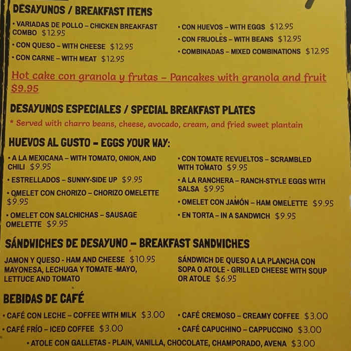 Latino Restaurant menu page 1
