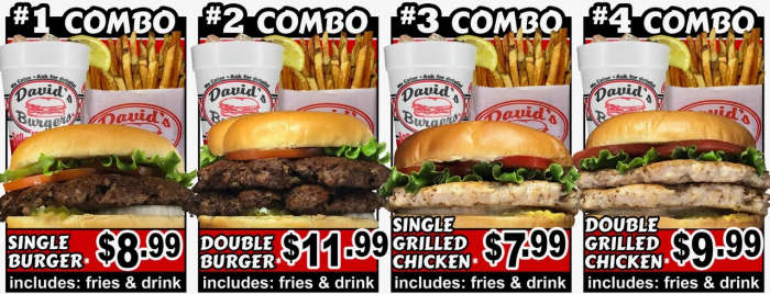 David's Burgers menu page 1