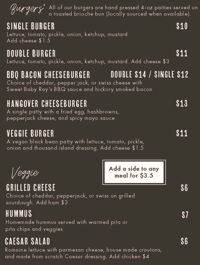 Bisbee Grand Hotel menu page 1