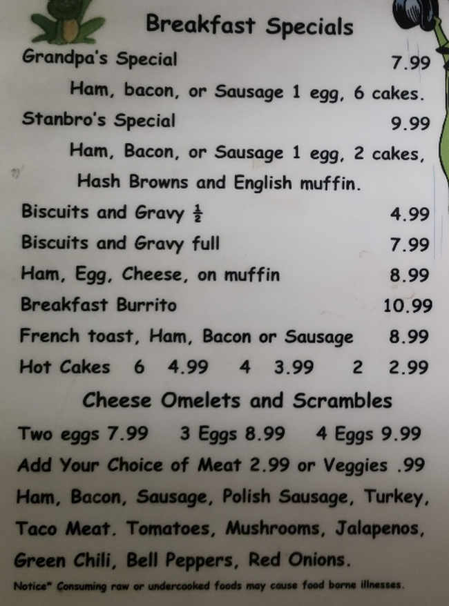 Grandpa's Kitchen menu page 1