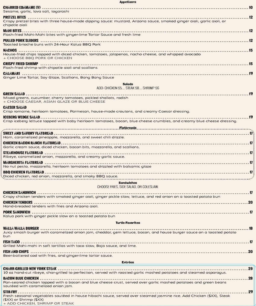 Turtle Grille menu page 1