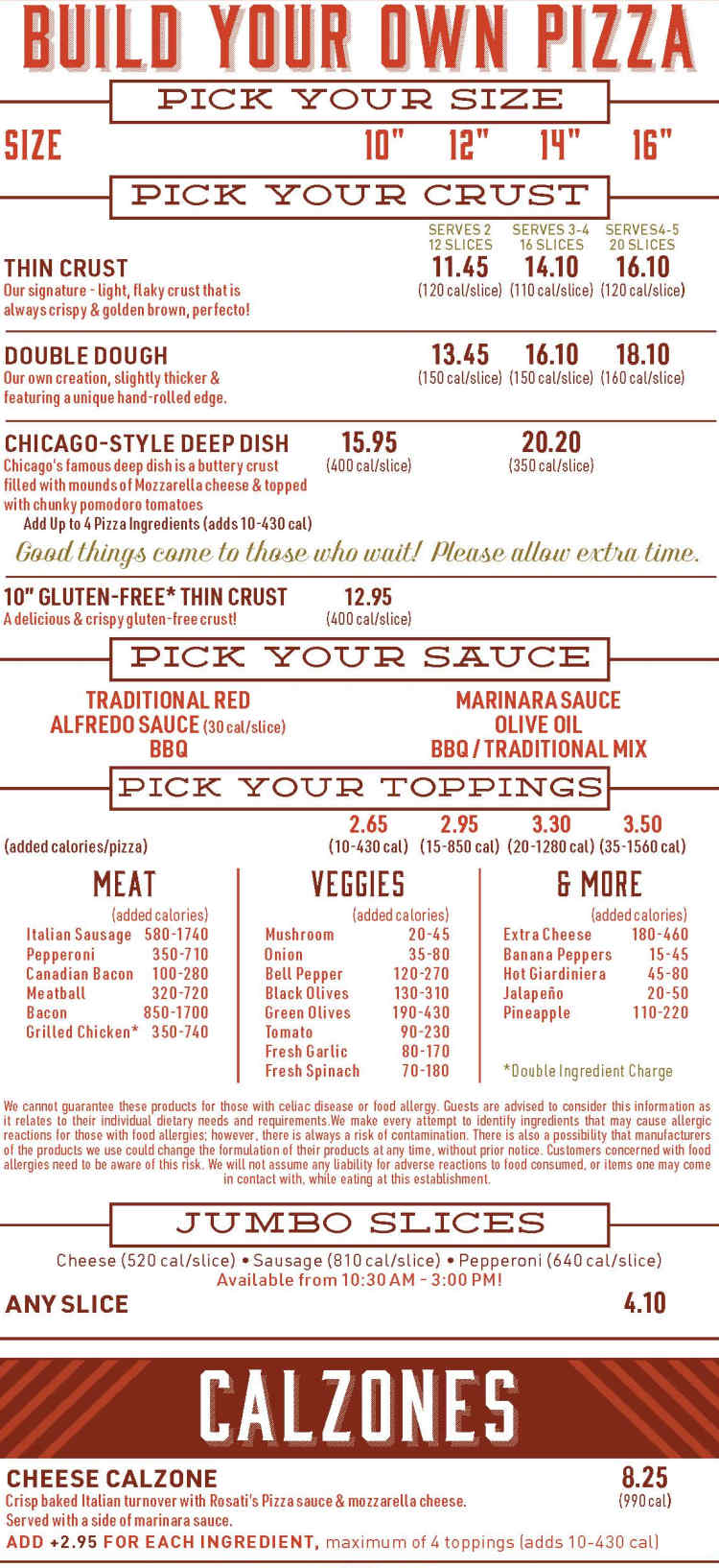 Rosati's Pizza menu page 1