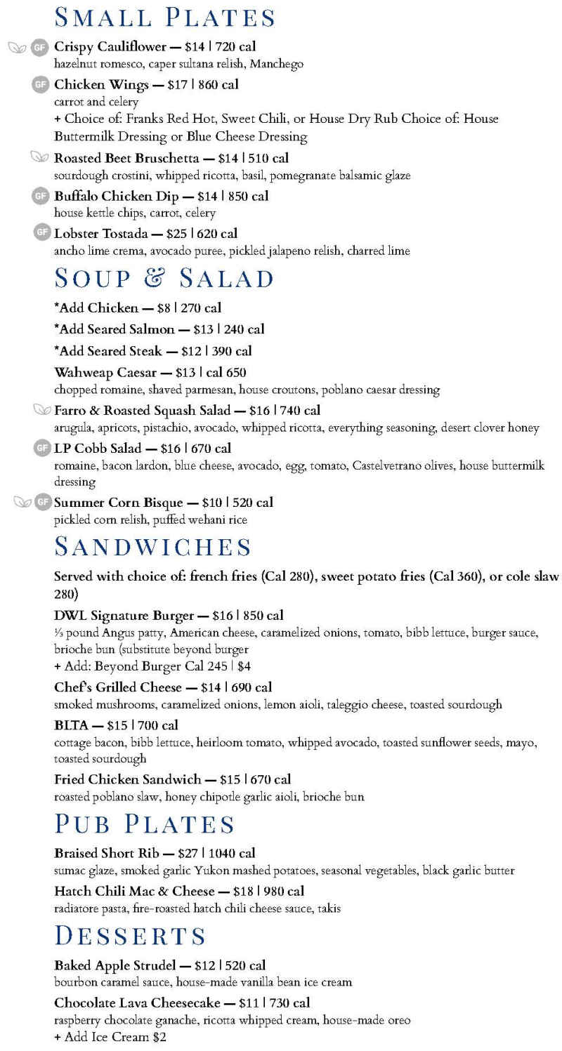 Driftwood Lounge menu page 1