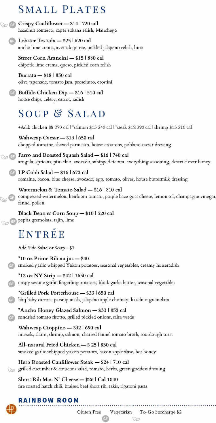 Rainbow Room Menu Page AZ