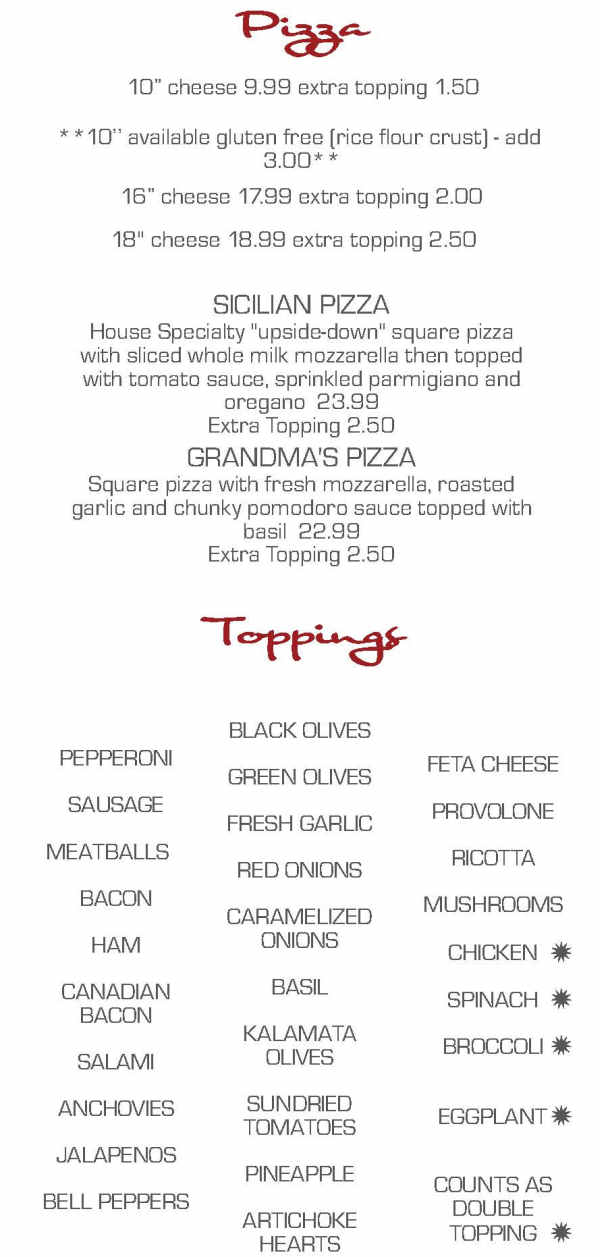 Rosa's Pizzeria Prescott Valley menu page 1