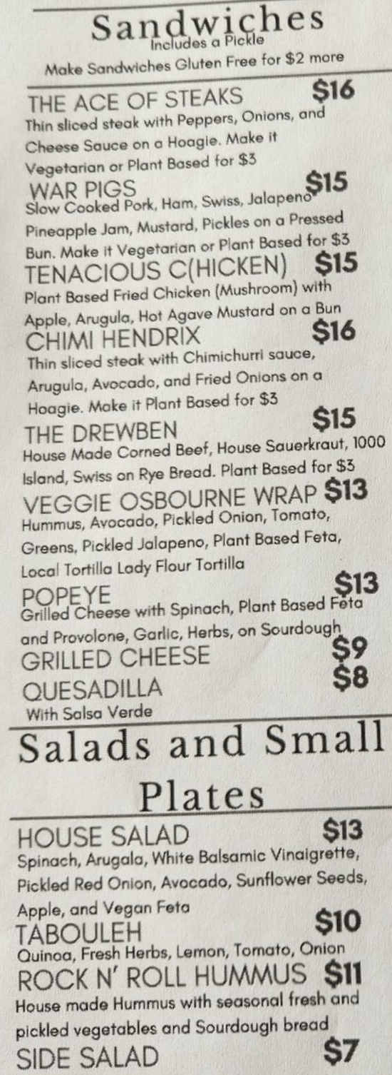 Drewbies menu page 1