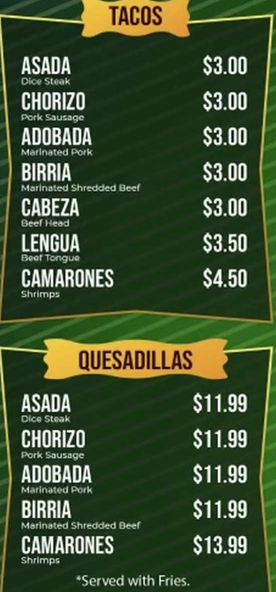 Tacos El Mas Chingon menu page 1