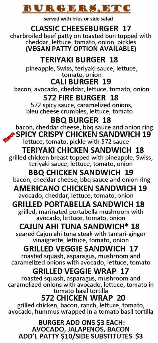 572 Social Kitchen & Lounge menu page 1