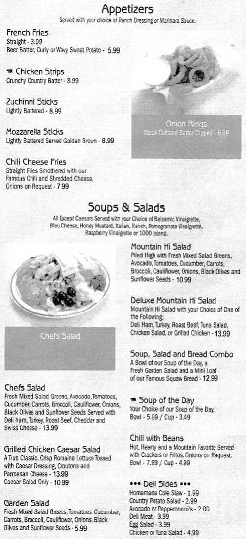 Mountain Munchies menu page 1
