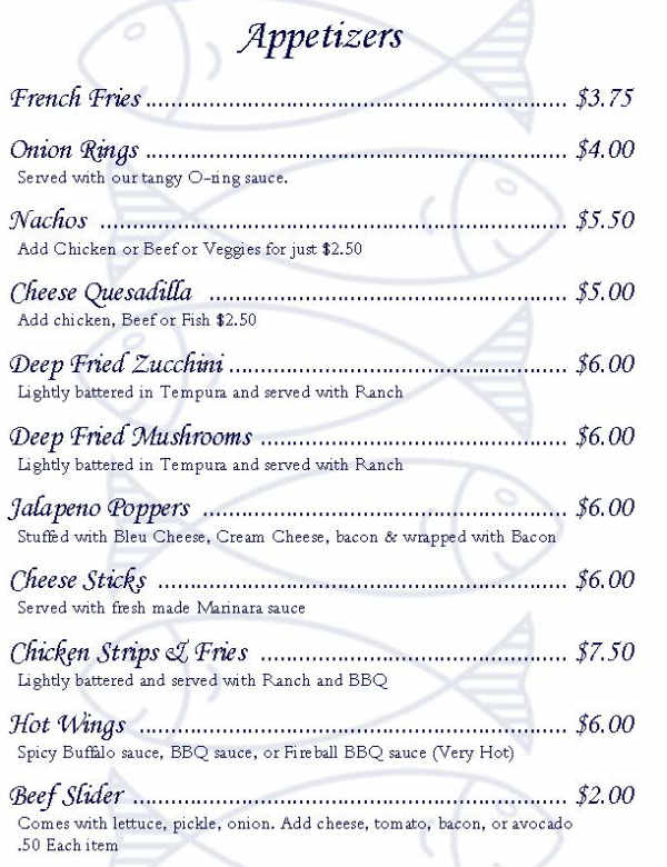 Murray's Saloon & Eatery menu page 1