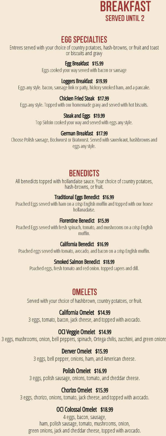 Old Country Inn menu page 1