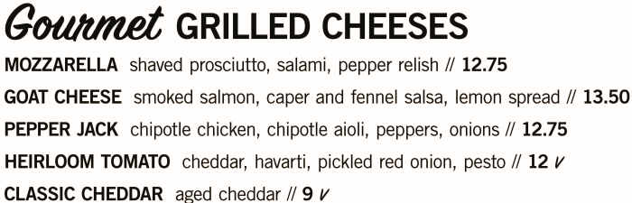 Melt House menu page 1