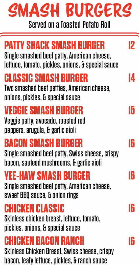 The Patty Shack menu page 1