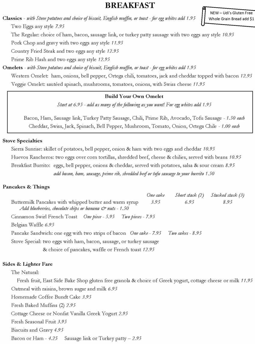 The Stove menu page 1