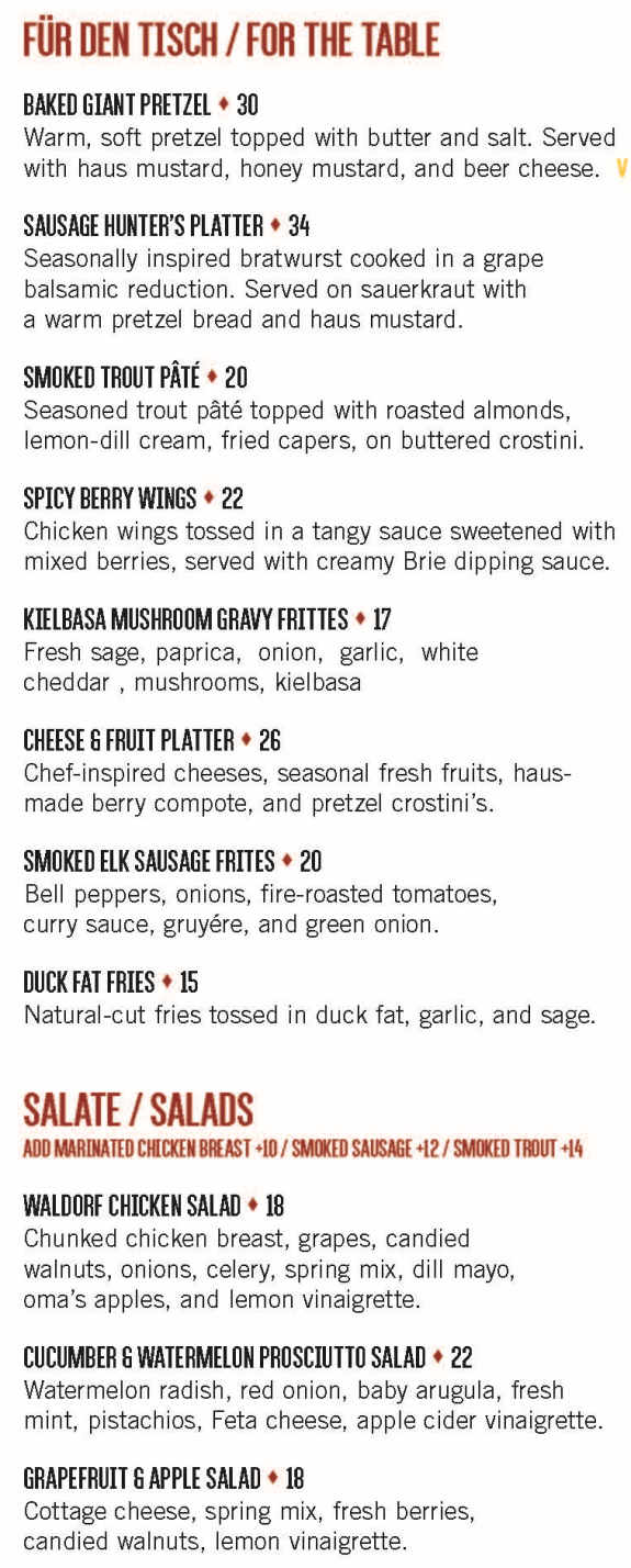 Yodler Restaurant & Bar menu page 1