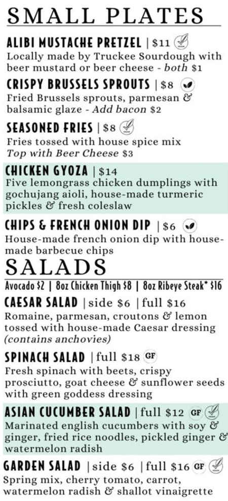 Alibi Ale Works menu page 1