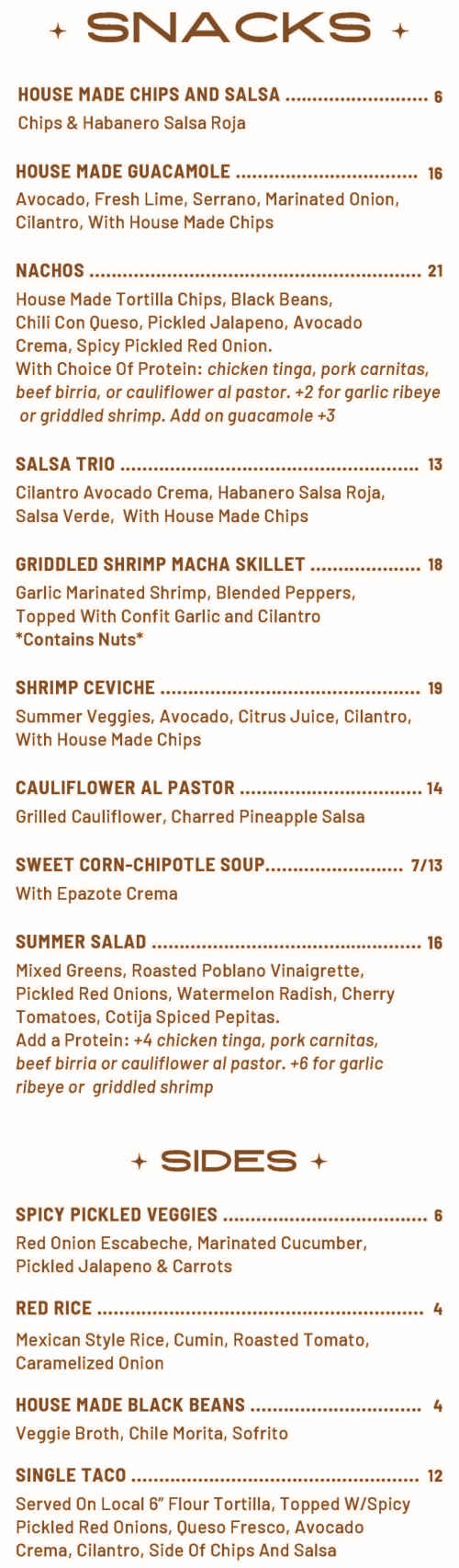 Shadyside Lounge menu page 1