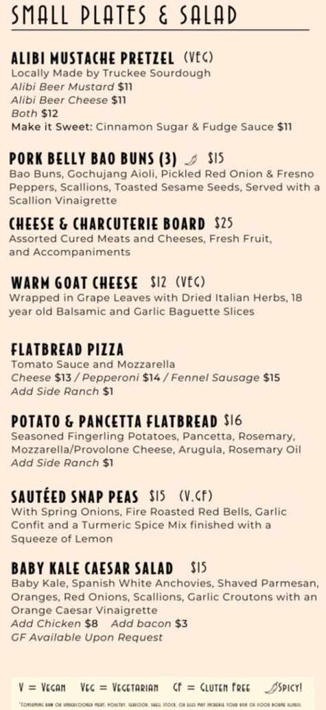 Alibi Ale Works menu page 1