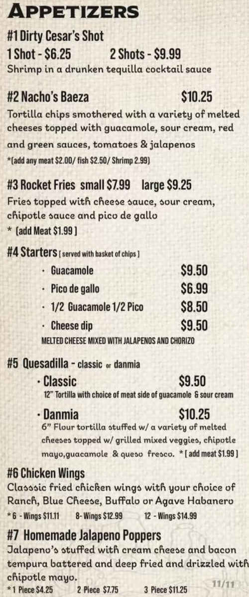 Casa Baeza menu page 1