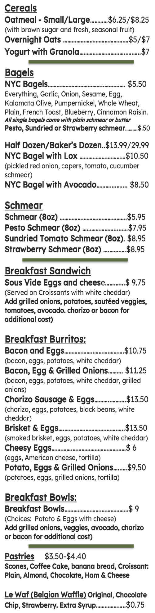 Mountain Brew menu page 1