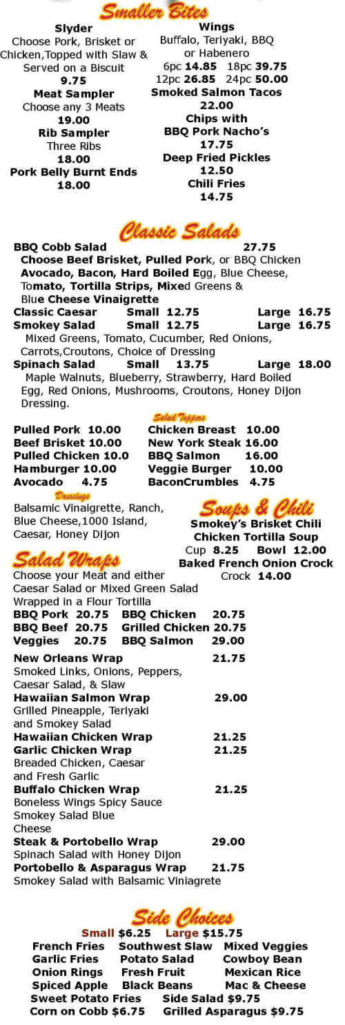 Smokey's Kitchen menu page 1