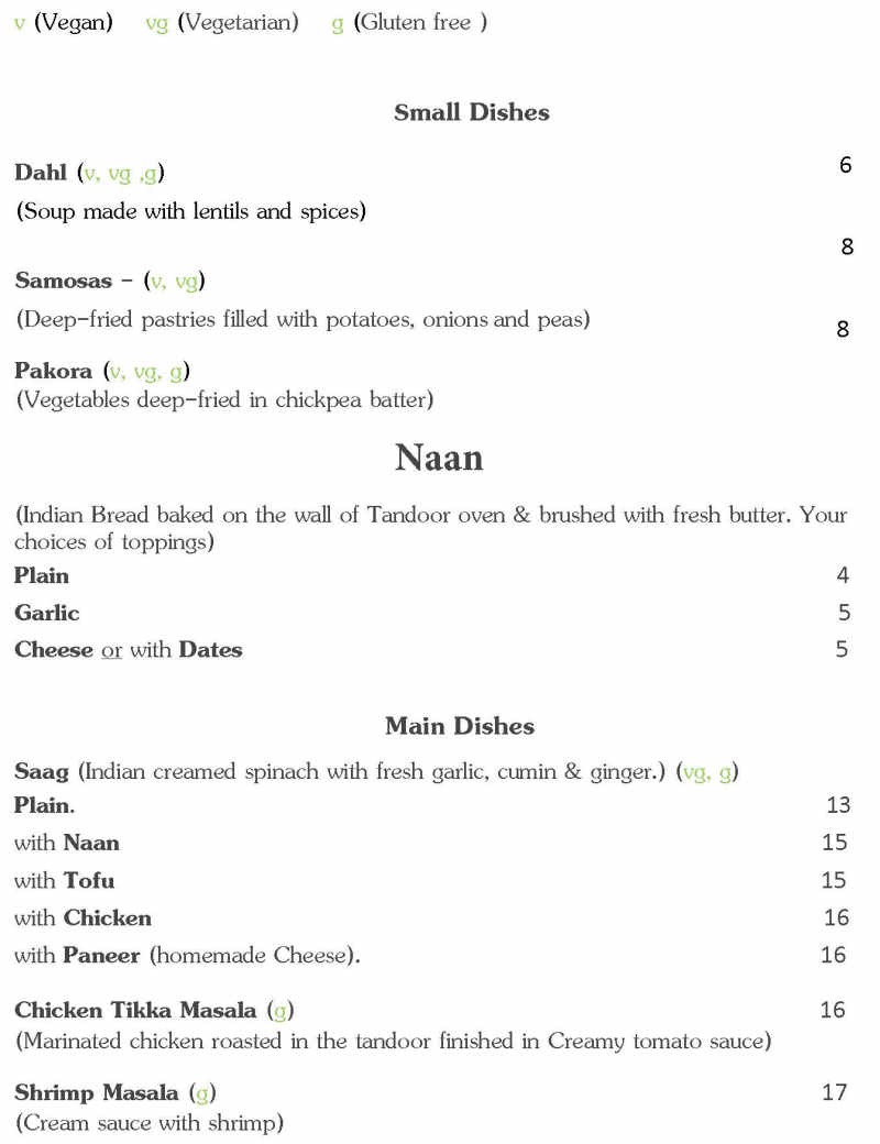Sherpa Cafe menu page 1